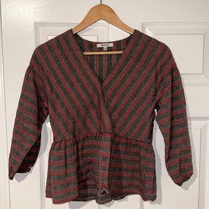 Madewell Peplum top with cinched sleeves